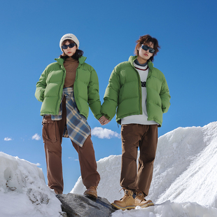 olleenuka新款 宽松外套 羽绒服女立领90白鹅绒加厚情侣面包服大码