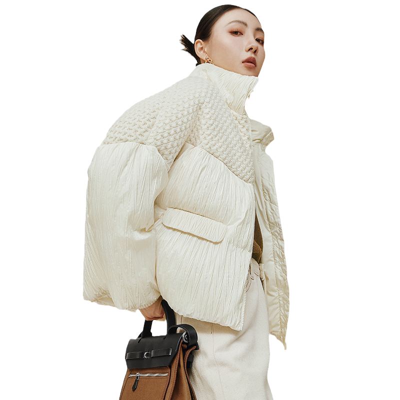 olleenuka2026冬新款针织90白鹅绒羽绒服女短款立领外套高端定制