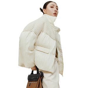 olleenuka2025冬新款针织90白鹅绒羽绒服女短款立领外套高端定制
