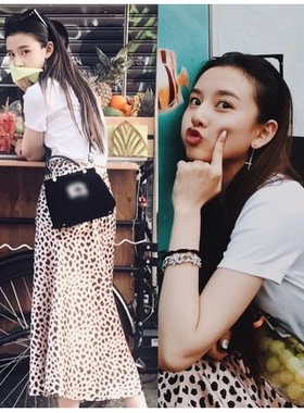 新款realisationpar风格宋祖儿明星同款豹纹半裙真丝缎面裙鱼尾裙