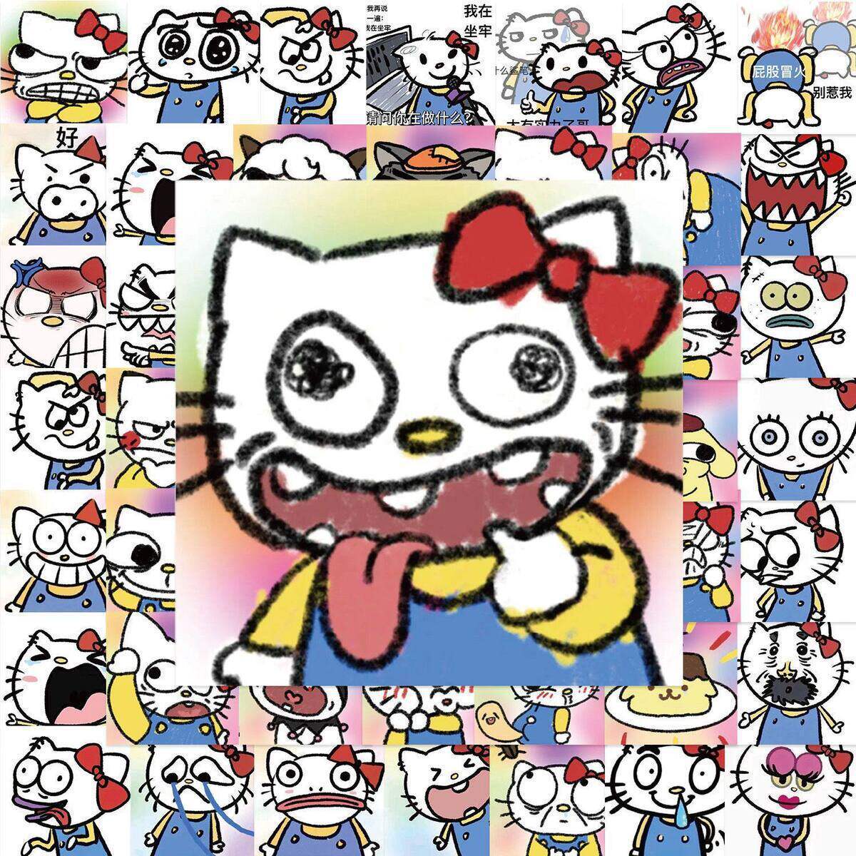爆改凯蒂猫抽象贴纸表情包63张手帐Kitty笔记本电脑拉杆箱装饰