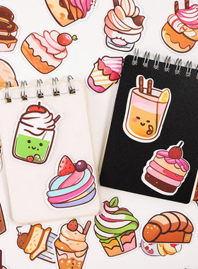 144张美食乐园贴纸DIY甜品手账行李箱笔记本电脑手机装饰小图案