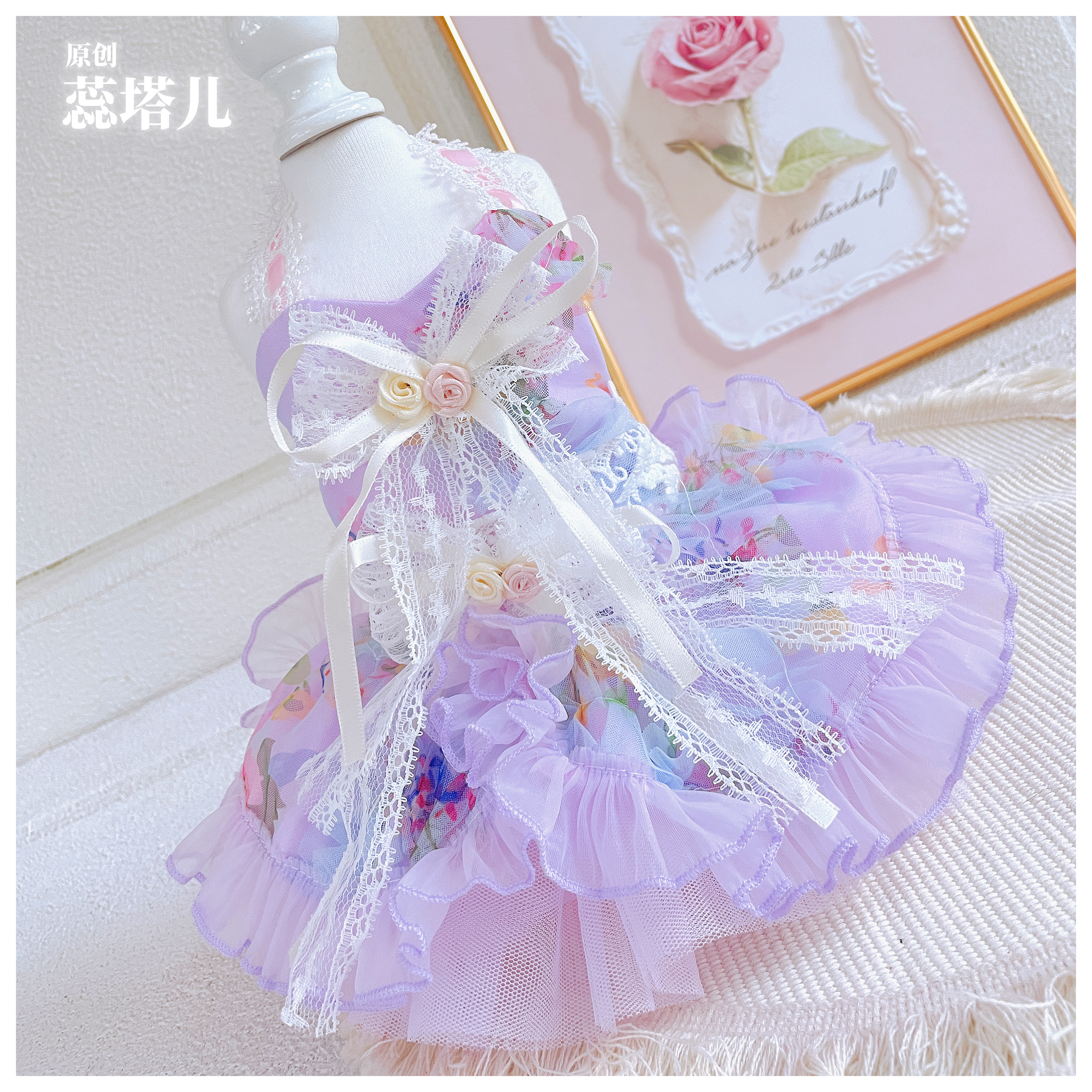 马尔济斯洛丽塔公主裙约克夏小体狗露背裙吊带蓬蓬裙狗狗连衣裙夏