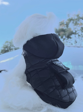 蕊塔儿宠物衣服狗棉衣黑色免洗连帽加绒冬天马甲泰迪比熊潮牌酷帅