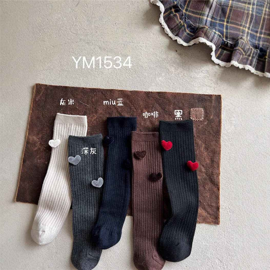 YM1534女童中筒袜冬款保暖袜韩版儿童双爱心堆堆袜羊毛袜小腿袜