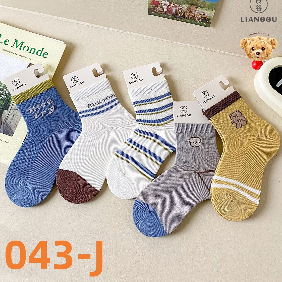 良谷童袜中筒棉袜薄款袜子春夏款小孩子棉袜卡通字母透气袜子