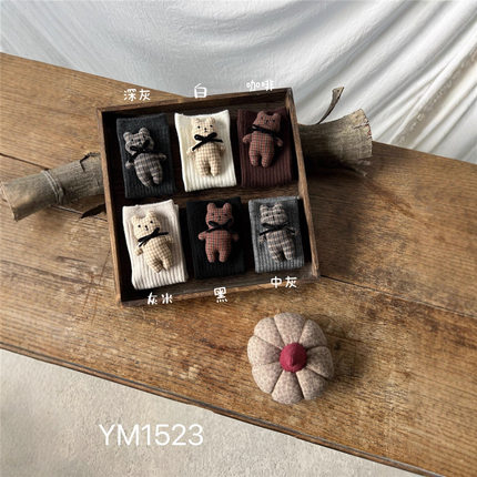YM1523女童中筒袜冬款保暖袜韩版儿童小熊堆堆袜宝宝羊毛袜小腿袜