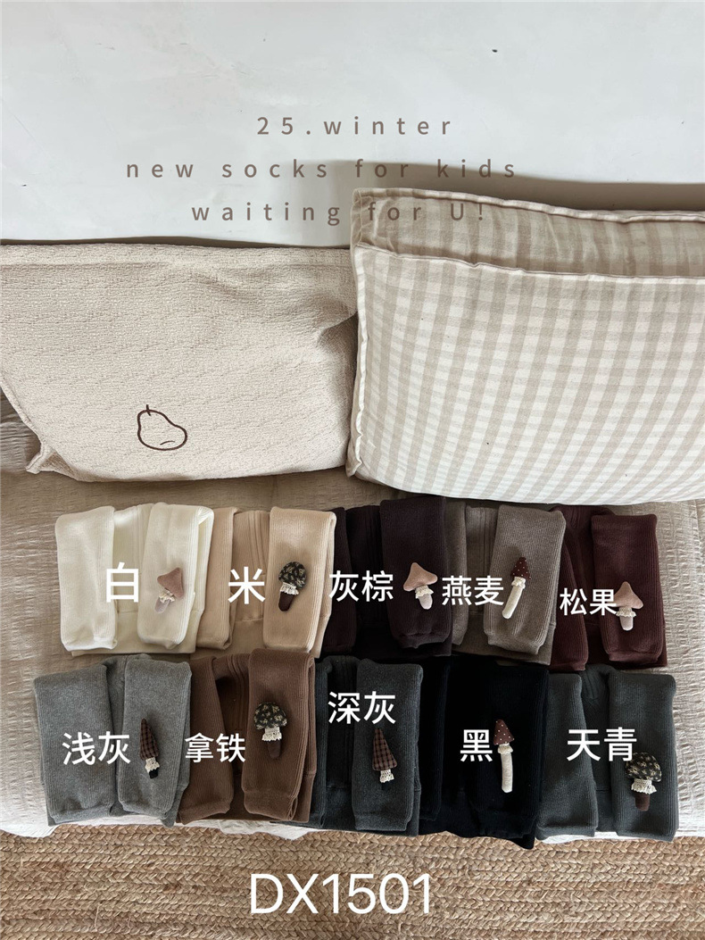 DX1501冬季新款儿童打底裤宝宝加绒加厚连裤袜卡通蘑菇公仔复合裤