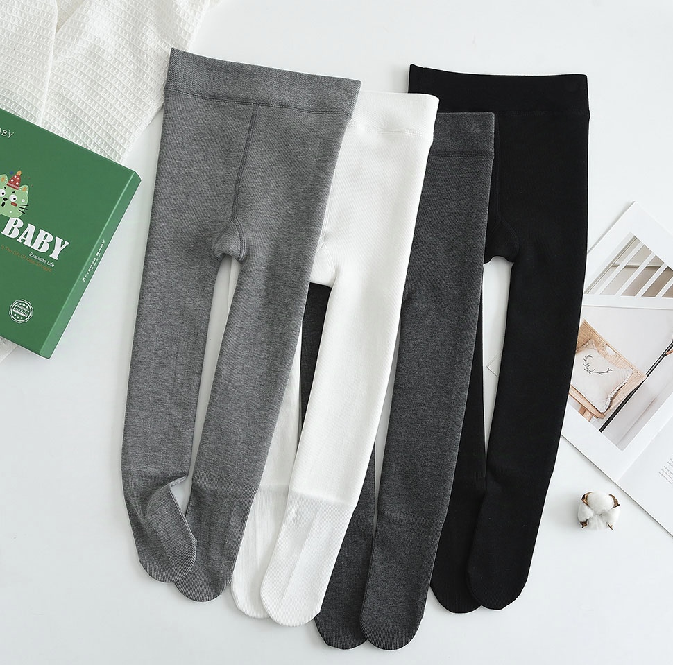 费雪宝贝秋冬款加厚一体绒儿童连裤袜女童细竖条加档保暖打底裤子