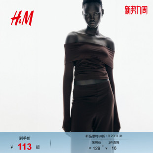 露肩上衣1308697 T恤春季 HM女装 长袖