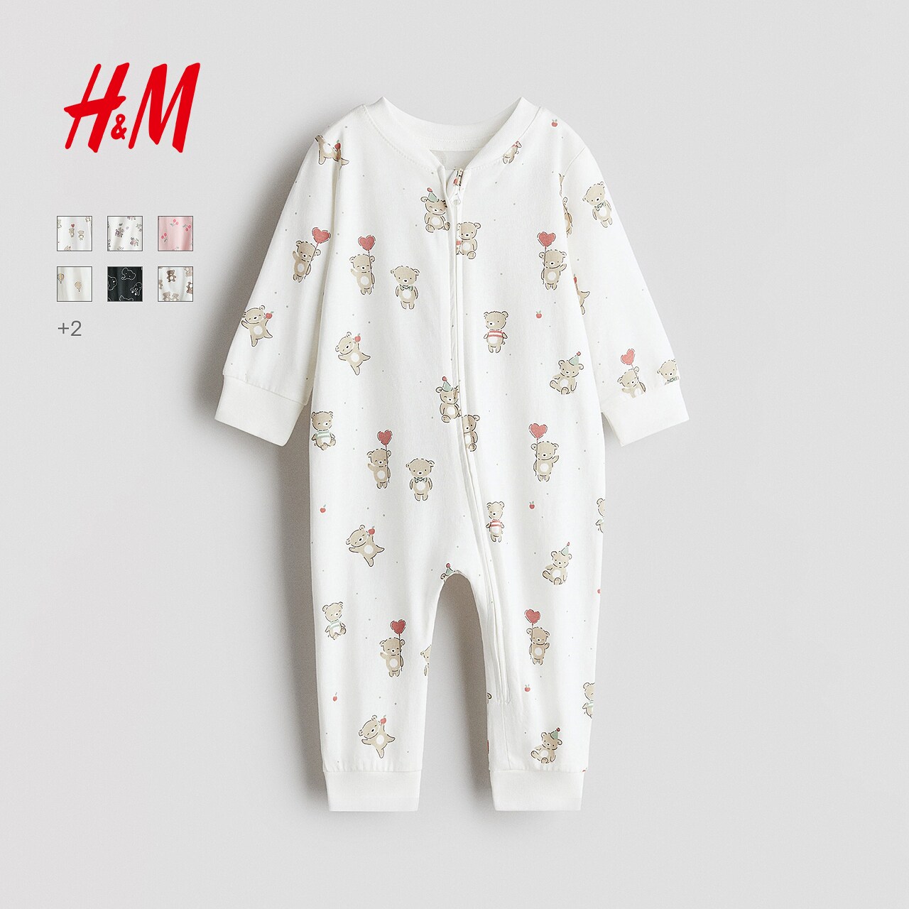 HM童装女婴儿童家居服春季圆领长袖长裤印花连体家居睡衣12383
