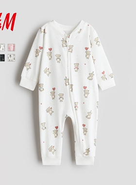 HM童装女婴儿童家居服春季圆领长袖长裤印花连体家居睡衣1238371