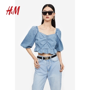 【Brolga × H&M】女装衬衫夏季修身牛仔泡泡中袖1185784