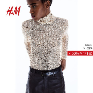 时尚 T恤冬季 HM女装 休闲礼服上衣1266437 致臻系列