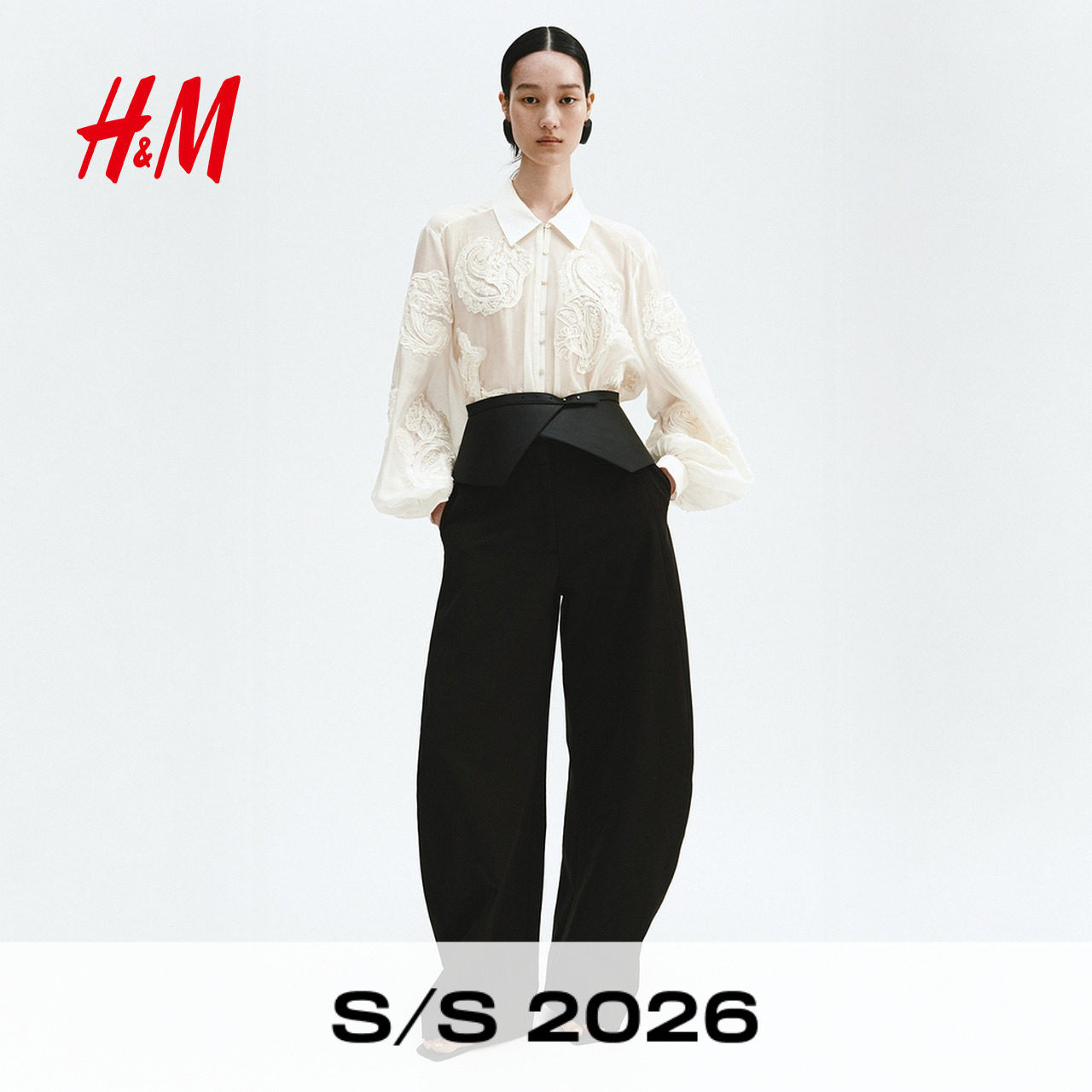 HM女装衬衫2026夏季新款高质感户外出游通勤时尚刺绣上衣1335208