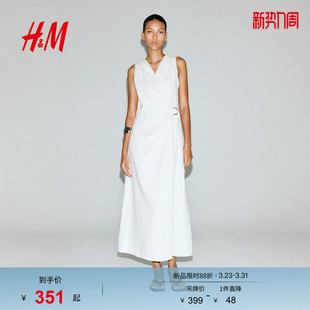 清冷系连衣裙1293338 亚麻混纺围裹式 HM女装 连衣裙春季