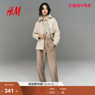 夹克斜纹布单排扣含口袋外套1311901 新款 HM女装 短外套2025冬季