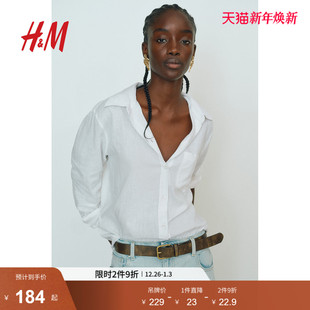 衬衫 长袖 冬季 翻折领松驰感亚麻混纺衬衫 衬衣1213682 时尚 HM女装