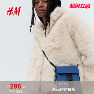 HM女装皮草2026冬季新款烟囱领毛茸外套立领长袖加绒上衣1347544