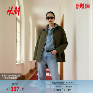 高智感轻薄翻领灯芯绒拼接夹克1000078 新款 HM女装 夹克2026春季