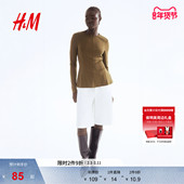 HM女装 下摆打底上衣1306157 裙式 T恤冬季 圆领喇叭形时尚