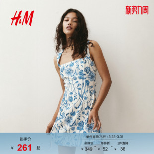 HM女装 原野浪漫风度假风背面饰蝴蝶结连身裙1282070 连衣裙夏季
