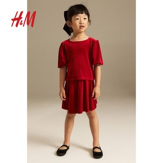 HM童装女童套装2件式夏季周岁礼服时髦洋气泡泡短袖半身裙1165115