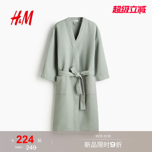 hm女士家居服睡袍四季柔软华夫格
