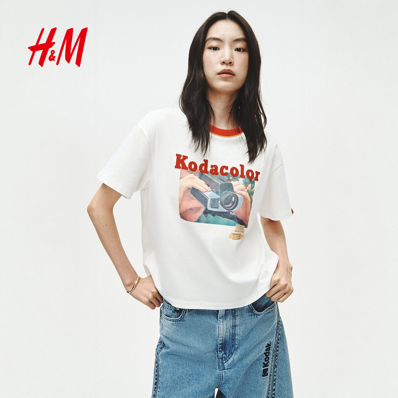 【柯达】HM女装T恤2026夏季新款悠然夏日风印花图案T恤1344410图片