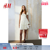 分层裙摆缩褶方领泡泡袖 HM女装 连衣裙春季 公主裙1219988