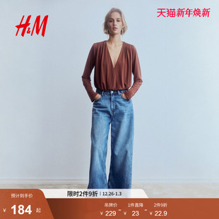 垂褶V领丁字裤 女装 连体衣1314323 新款 HM2025冬季