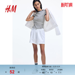 休闲短袖 HM女装 时尚 圆领柔软简约修身 上衣1272760 T恤春季