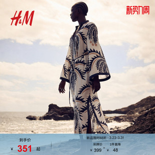 式 腰部系带裙衫 植物印花长裙1289486 连衣裙春季 HM女装