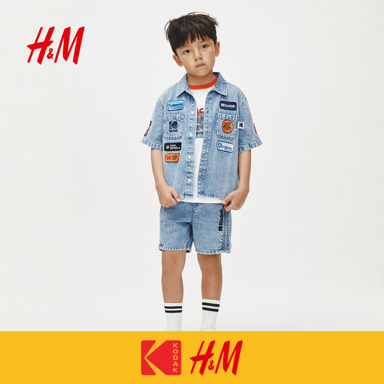 【柯达】HM童装儿童男童衬衫2026夏季新款短袖牛仔衬衫1345461