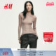 修身 HM女装 T恤冬季 气质透视罗纹针织内搭打底上衣1282716