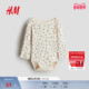 长袖 HM童装 女婴连身衣冬季 内着印花信封领哈衣1259195