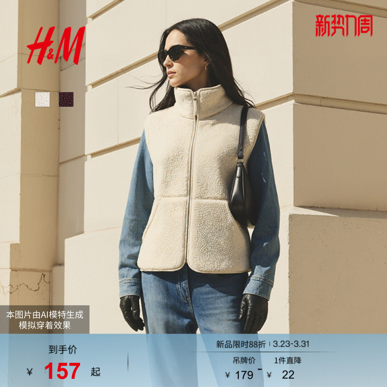 HM女装马甲2026春季新款抗寒毛绒美学内搭摇粒绒背心外套100