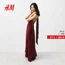 礼服挂脖连身裙1294745 深红色露背长款 HM女装 连衣裙2025年新款