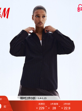 HM女装衬衫春季长袖翻领简约宽松休闲薄外套衬衣1295396