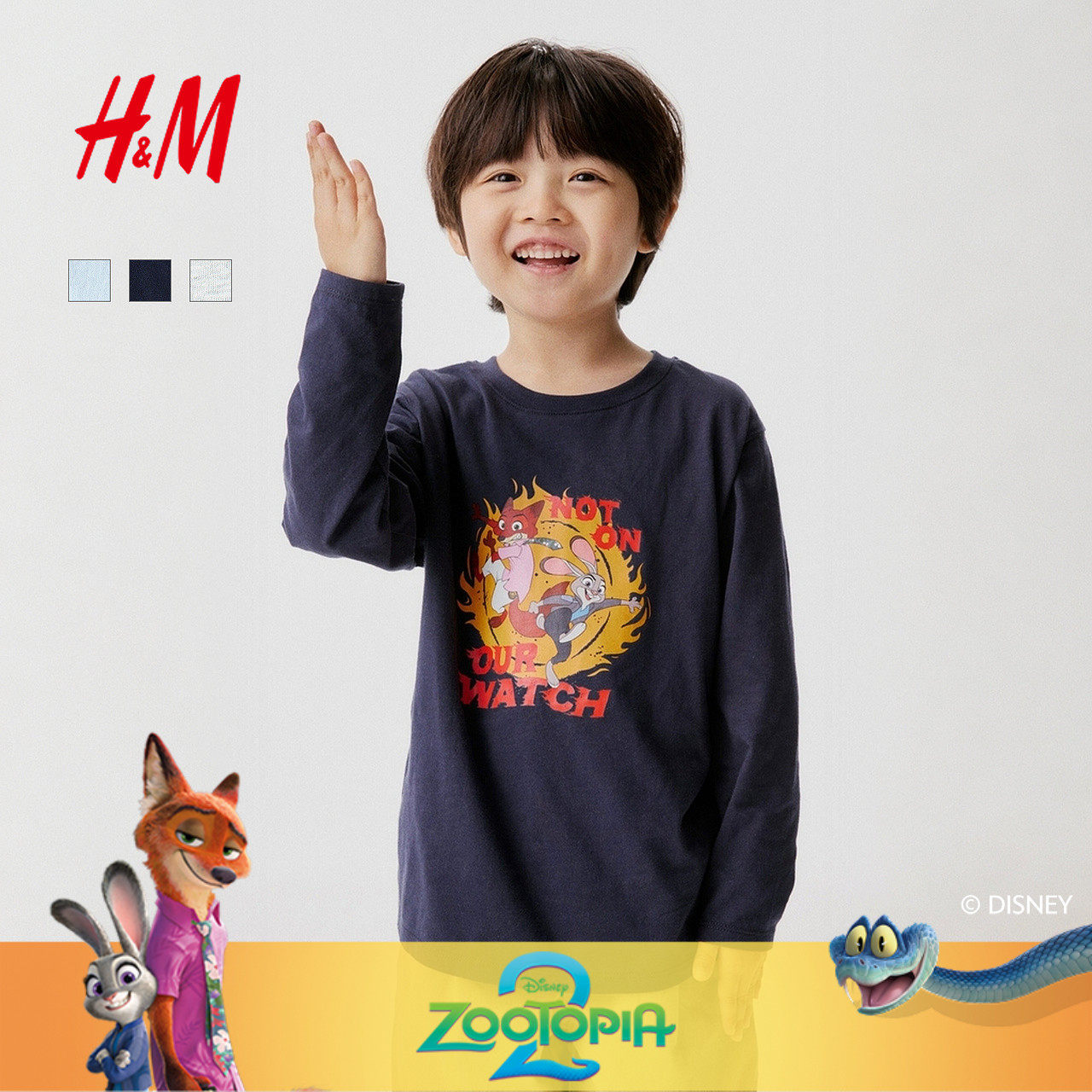 【疯狂动物城联名】HM童装儿童男童女童T恤冬季印花长袖13198