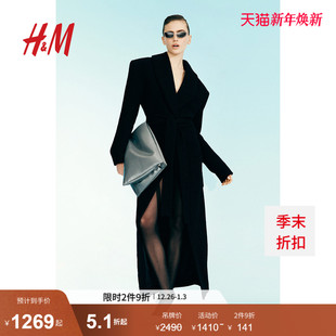 毛呢外套腰部系带圈绒梭织大衣1267447 2025女装 H&MStudio