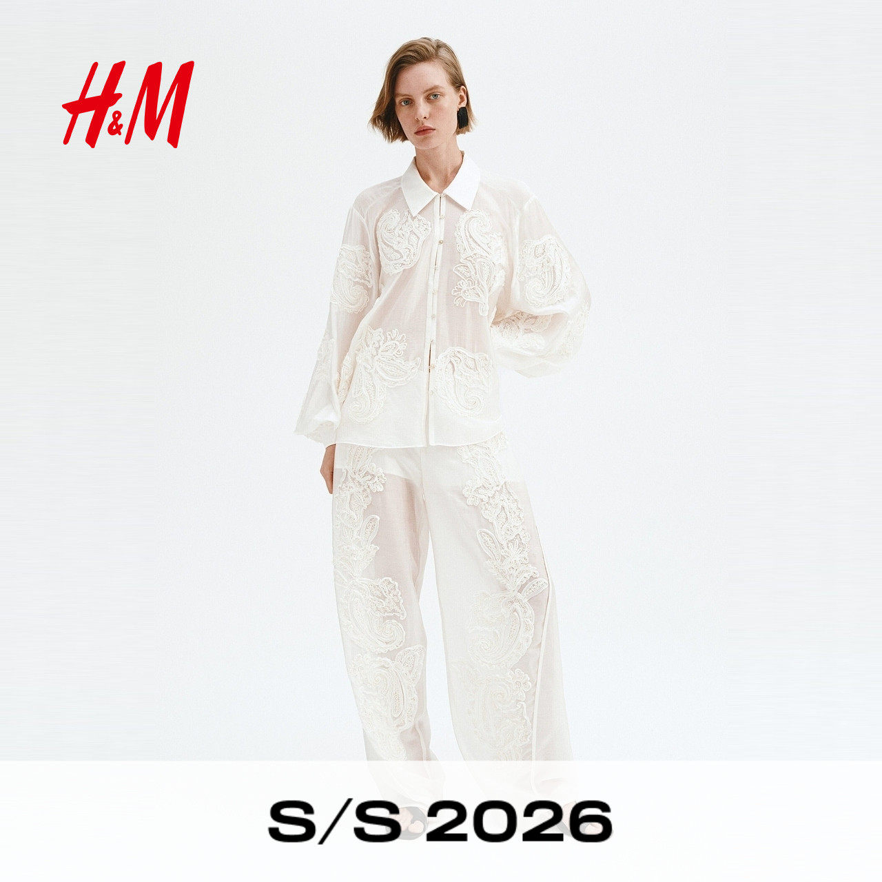 HM2026夏季新款女装贴花筒形长裤1335209