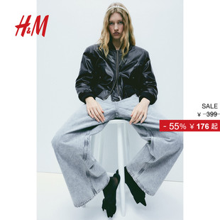 HM女装 宽松机车风涂层飞行员短夹克1209264 短外套冬季