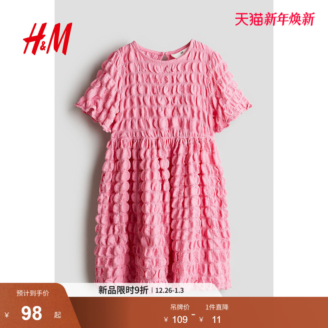 HM童装儿童女童连衣裙冬季时尚结构感汗布A字公主裙1269387