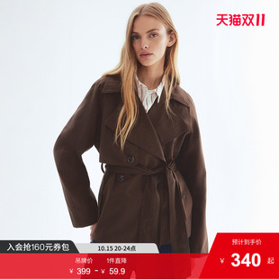 双排扣平驳领时尚 新款 气质短风衣1282726 风衣2025年秋季 HM女装