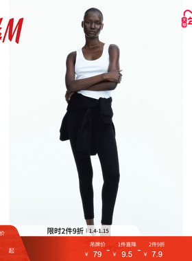 HM女装裤子冬季黑色薄款弹力修身打底裤长裤0768912