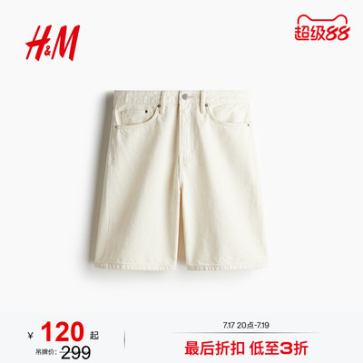 HM男装牛仔裤夏季直筒宽松美式休闲版牛仔短裤1276493