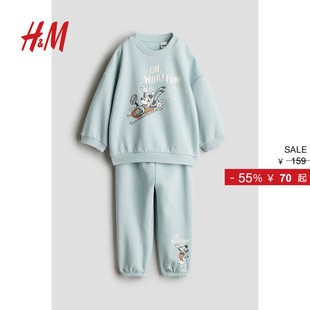 男婴套装 2件式 冬季 长裤 HM童装 米奇印花长袖 1237446 迪士尼系列