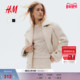 HM女装 宽松翻领毛绒大衣1301400 双排扣短款 毛呢外套冬季 冬新款