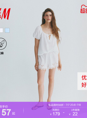 HM女装衬衫2026夏季新款透气柔软时尚泡泡袖亚麻混纺上衣1340965